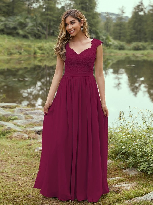 A-Line/Princess Chiffon Applique Sweetheart Sleeveless Floor-Length Bridesmaid Dresses