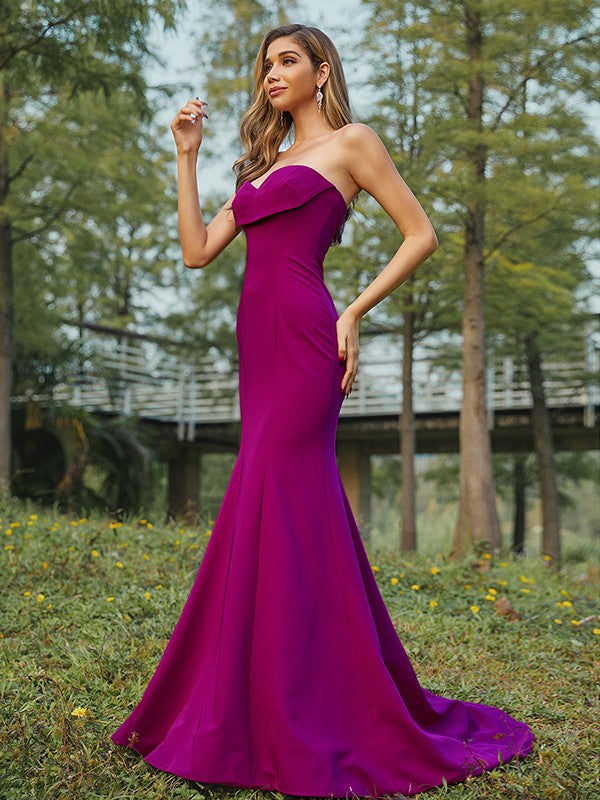 Sheath/Column Stretch Crepe Ruched Sweetheart Sleeveless Sweep/Brush Train Bridesmaid Dresses