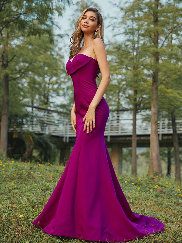 Sheath/Column Stretch Crepe Ruched Sweetheart Sleeveless Sweep/Brush Train Bridesmaid Dresses