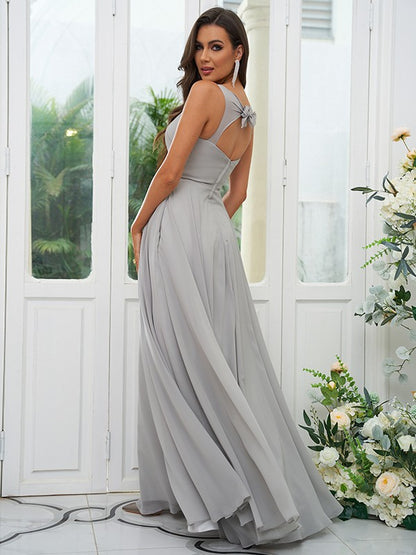 A-Line/Princess Chiffon Ruffles V-neck Sleeveless Floor-Length Bridesmaid Dresses