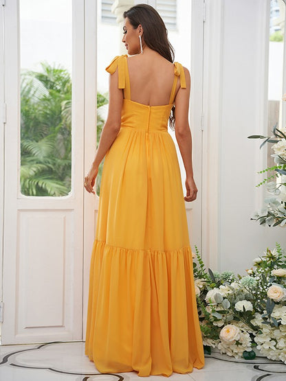 A-Line/Princess Chiffon Ruffles Straps Sleeveless Floor-Length Bridesmaid Dresses