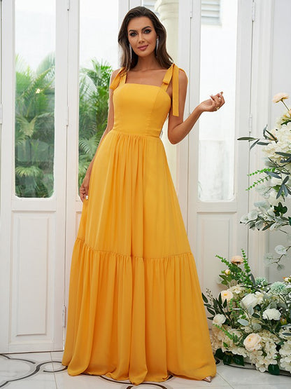 A-Line/Princess Chiffon Ruffles Straps Sleeveless Floor-Length Bridesmaid Dresses