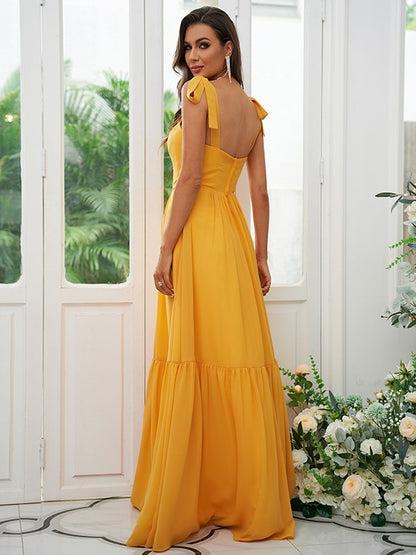 A-Line/Princess Chiffon Ruffles Straps Sleeveless Floor-Length Bridesmaid Dresses