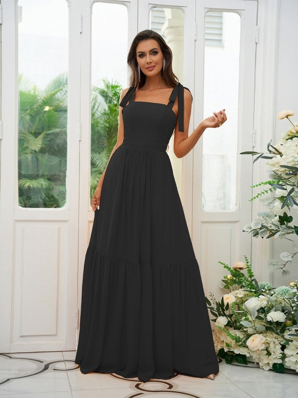 A-Line/Princess Chiffon Ruffles Straps Sleeveless Floor-Length Bridesmaid Dresses