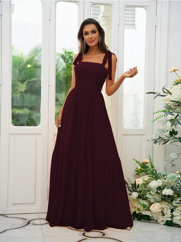 A-Line/Princess Chiffon Ruffles Straps Sleeveless Floor-Length Bridesmaid Dresses