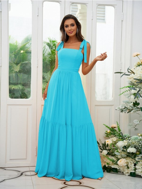 A-Line/Princess Chiffon Ruffles Straps Sleeveless Floor-Length Bridesmaid Dresses