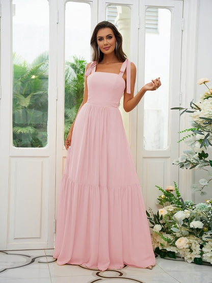 A-Line/Princess Chiffon Ruffles Straps Sleeveless Floor-Length Bridesmaid Dresses