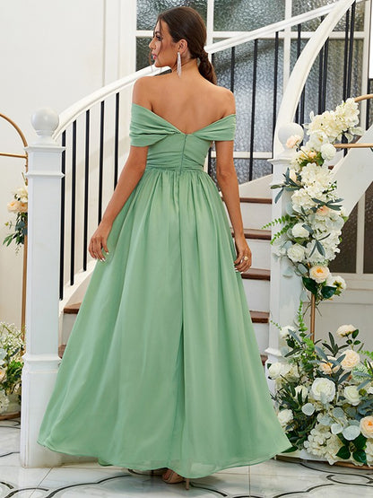 A-Line/Princess Chiffon Ruffles Off-the-Shoulder Sleeveless Floor-Length Bridesmaid Dresses