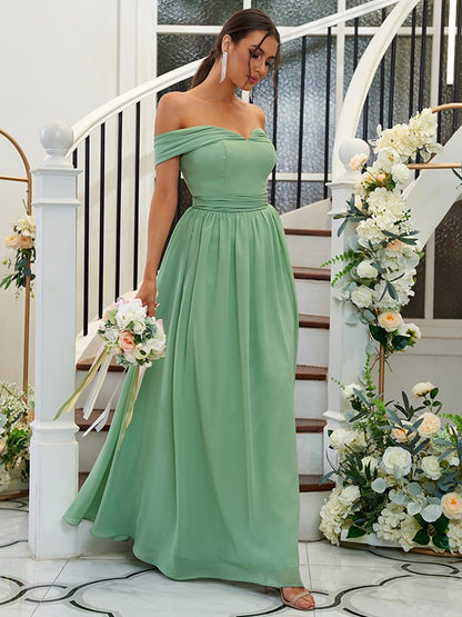 A-Line/Princess Chiffon Ruffles Off-the-Shoulder Sleeveless Floor-Length Bridesmaid Dresses