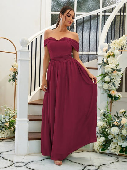 A-Line/Princess Chiffon Ruffles Off-the-Shoulder Sleeveless Floor-Length Bridesmaid Dresses