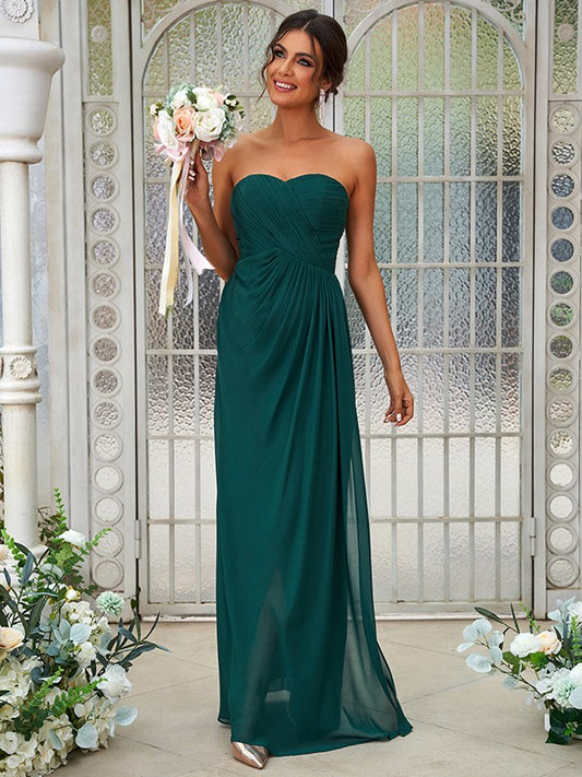 A-Line/Princess Chiffon Ruffles Sweetheart Sleeveless Floor-Length Bridesmaid Dresses