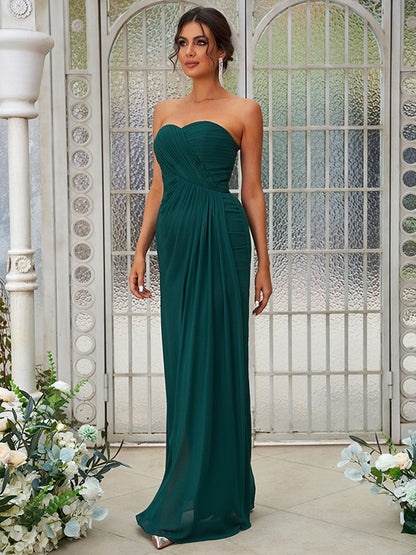 A-Line/Princess Chiffon Ruffles Sweetheart Sleeveless Floor-Length Bridesmaid Dresses