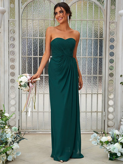 A-Line/Princess Chiffon Ruffles Sweetheart Sleeveless Floor-Length Bridesmaid Dresses