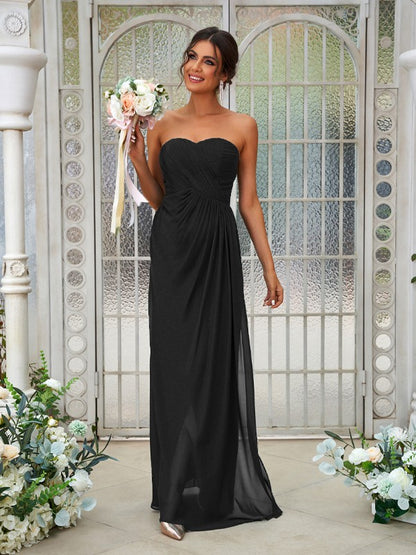 A-Line/Princess Chiffon Ruffles Sweetheart Sleeveless Floor-Length Bridesmaid Dresses