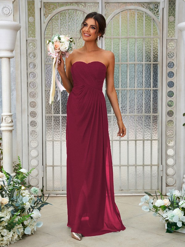 A-Line/Princess Chiffon Ruffles Sweetheart Sleeveless Floor-Length Bridesmaid Dresses