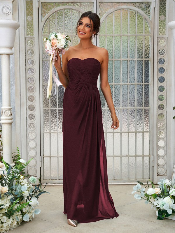 A-Line/Princess Chiffon Ruffles Sweetheart Sleeveless Floor-Length Bridesmaid Dresses