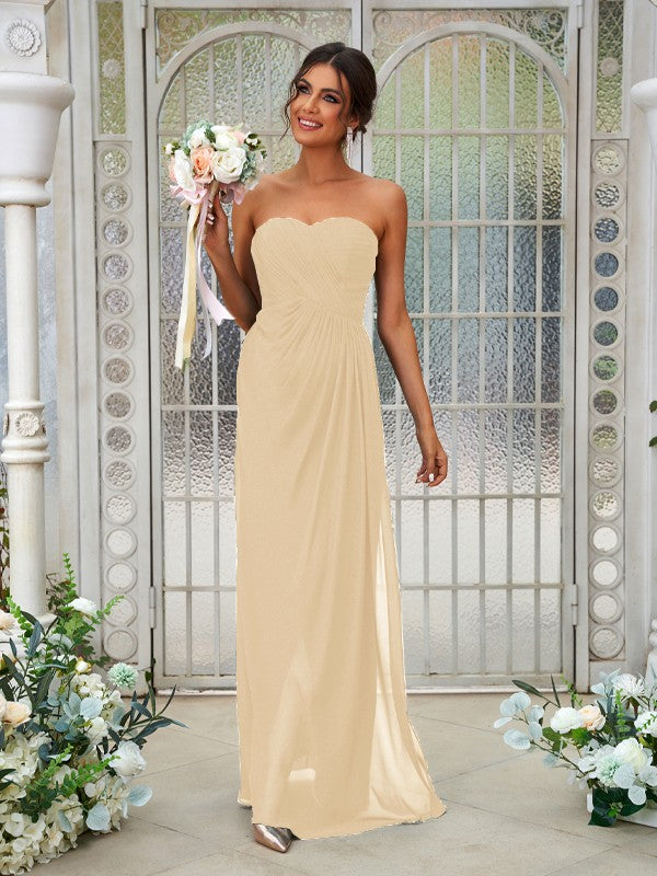 A-Line/Princess Chiffon Ruffles Sweetheart Sleeveless Floor-Length Bridesmaid Dresses