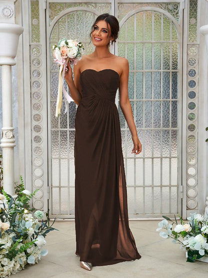 A-Line/Princess Chiffon Ruffles Sweetheart Sleeveless Floor-Length Bridesmaid Dresses