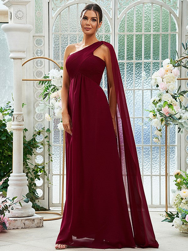 A-Line/Princess Chiffon Ruched One-Shoulder Sleeveless Floor-Length Bridesmaid Dresses