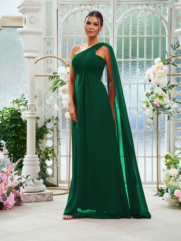 A-Line/Princess Chiffon Ruched One-Shoulder Sleeveless Floor-Length Bridesmaid Dresses