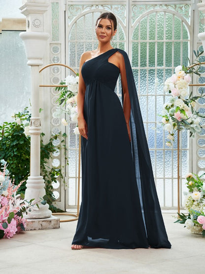 A-Line/Princess Chiffon Ruched One-Shoulder Sleeveless Floor-Length Bridesmaid Dresses