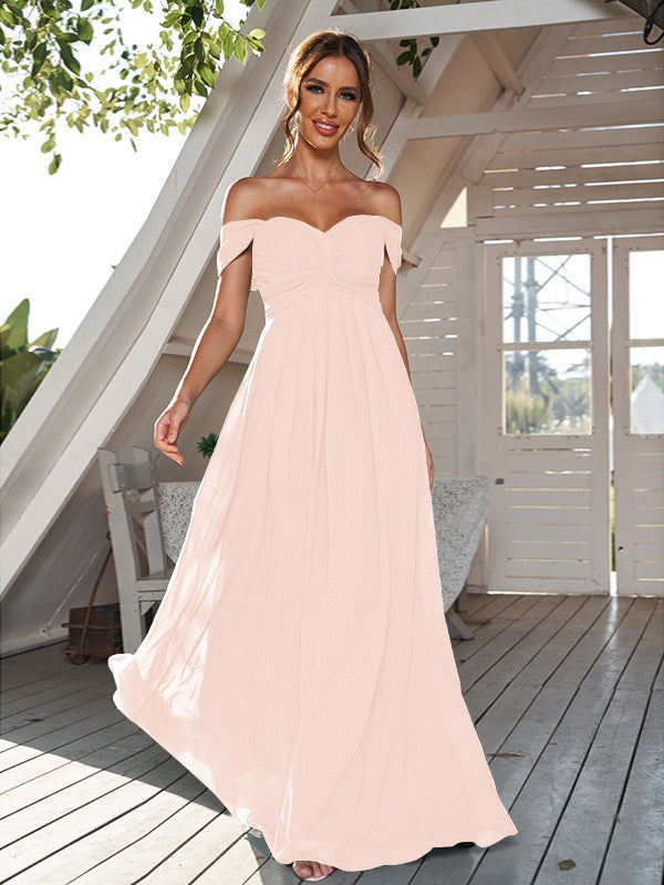 A-Line/Princess Chiffon Ruched Off-The-Shoulder Sleeveless Floor-Length Bridesmaid Dresses