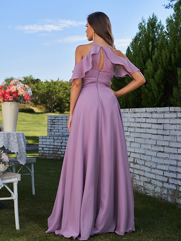 A-Line/Princess Chiffon Ruffles Off-the-Shoulder Sleeveless Floor-Length Bridesmaid Dresses