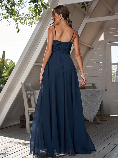 A-Line/Princess Chiffon Ruched V-neck Sleeveless Floor-Length Bridesmaid Dresses