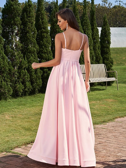 A-Line/Princess Stretch Crepe Ruched Spaghetti Straps Sleeveless Asymmetrical Bridesmaid Dresses