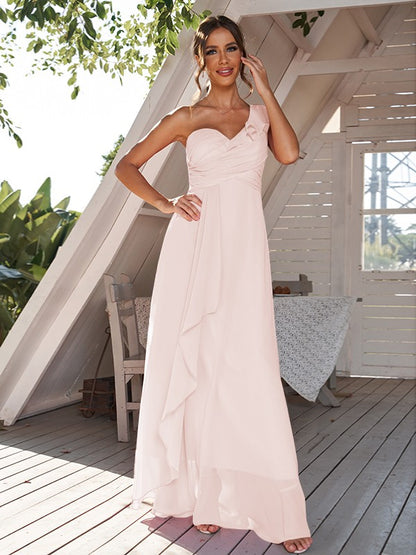 A-Line/Princess Chiffon Ruched One-Shoulder Sleeveless Floor-Length Bridesmaid Dresses