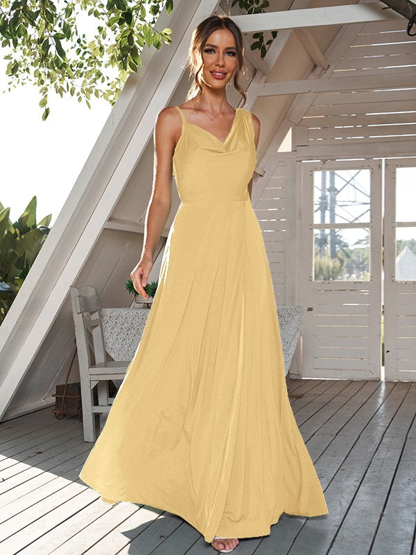 A-Line/Princess Jersey Ruched Straps Sleeveless Floor-Length Bridesmaid Dresses