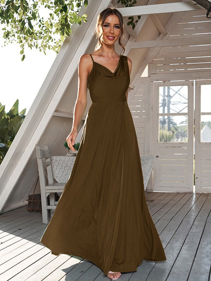 A-Line/Princess Jersey Ruched Straps Sleeveless Floor-Length Bridesmaid Dresses