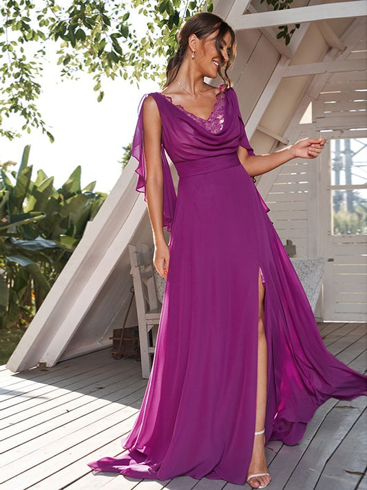 A-Line/Princess Chiffon Ruched V-neck Sleeveless Sweep/Brush Train Bridesmaid Dresses