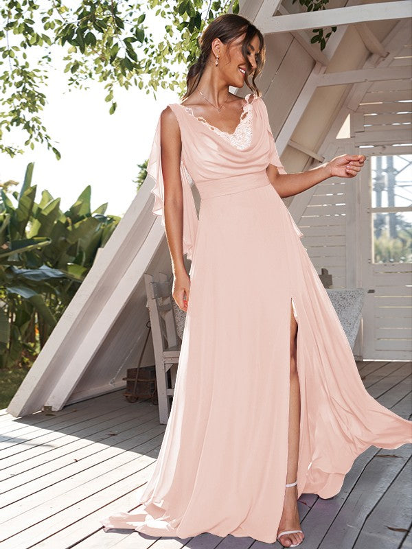 A-Line/Princess Chiffon Ruched V-neck Sleeveless Sweep/Brush Train Bridesmaid Dresses