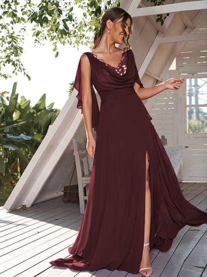 A-Line/Princess Chiffon Ruched V-neck Sleeveless Sweep/Brush Train Bridesmaid Dresses