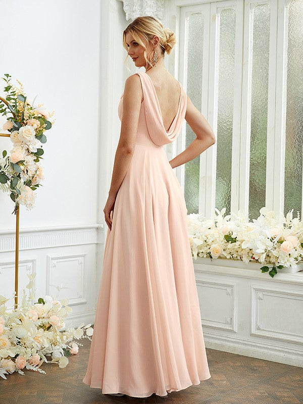 A-Line/Princess Chiffon Ruffles Scoop Sleeveless Floor-Length Bridesmaid Dresses