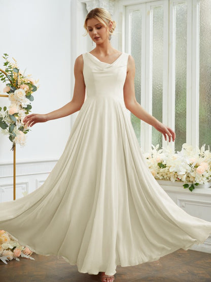 A-Line/Princess Chiffon Ruffles Scoop Sleeveless Floor-Length Bridesmaid Dresses