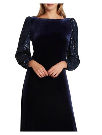 A-Line Mother of the Bride Dress Formal Wedding Guest Vintage Party Elegant Scoop Neck Sweep / Brush Train Floor Length Velvet Long Sleeve with Sequin