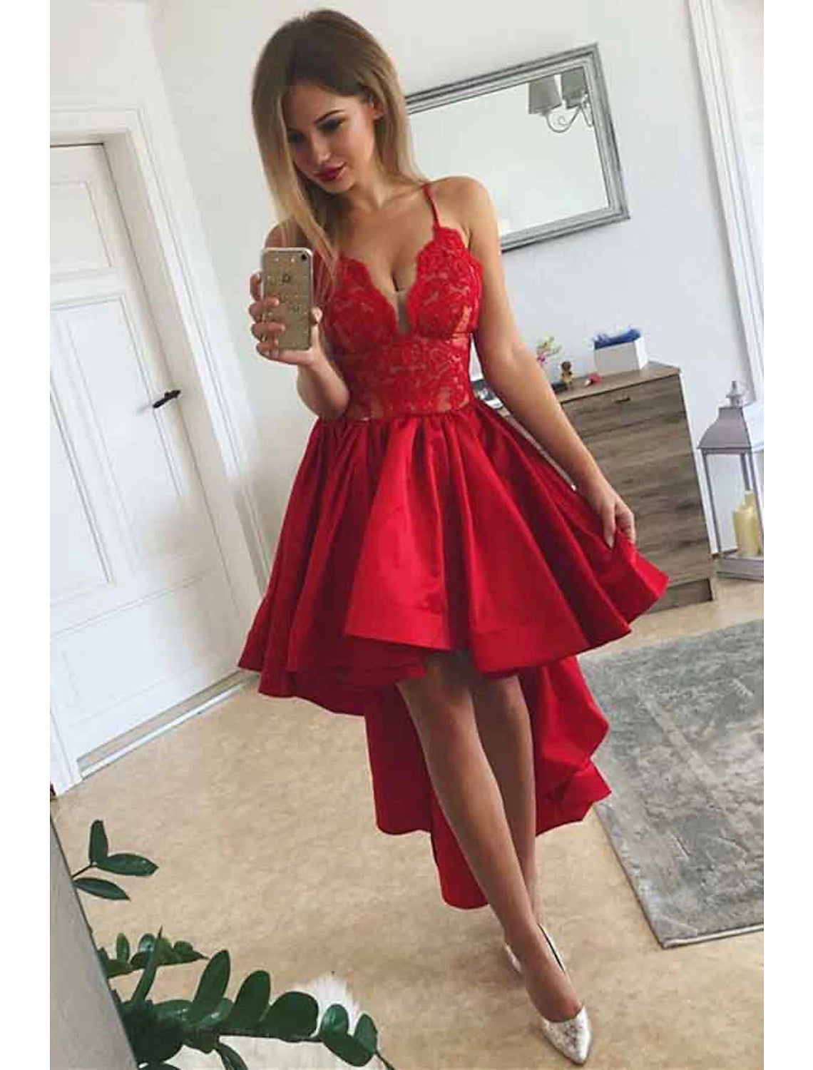 A-Line Prom Dresses Party Dress Homecoming Birthday Asymmetrical Sleeveless V Neck Satin with Pleats