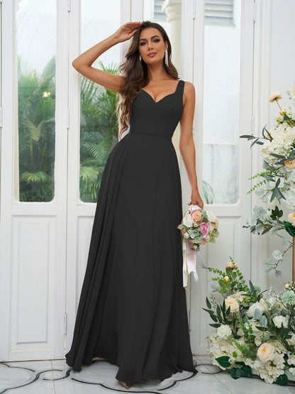 A-Line/Princess Chiffon Ruffles V-neck Sleeveless Floor-Length Bridesmaid Dresses