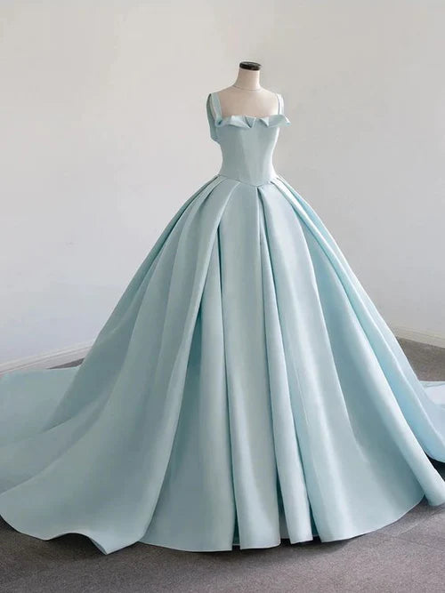 Light Blue Satin Long Ball Gown Quinceanera Dresses Princess Dress