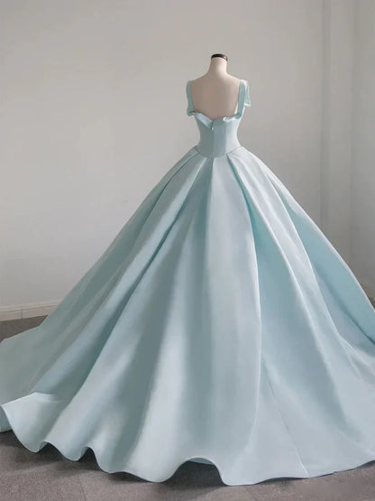 Light Blue Satin Long Ball Gown Quinceanera Dresses Princess Dress