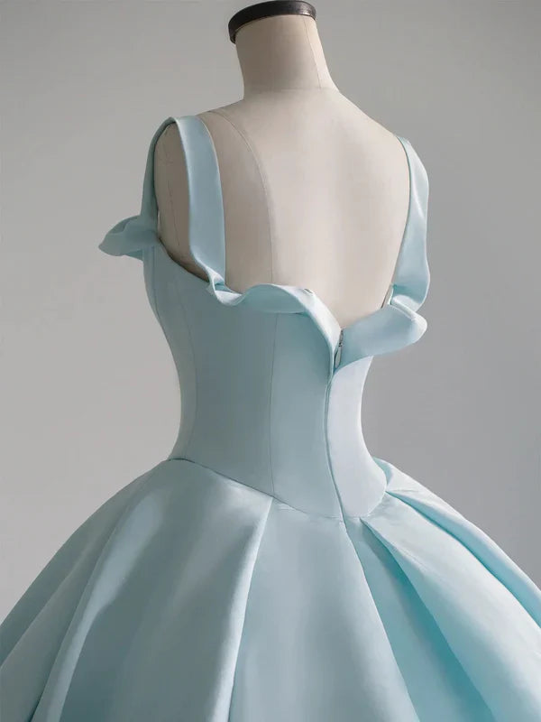 Light Blue Satin Long Ball Gown Quinceanera Dresses Princess Dress