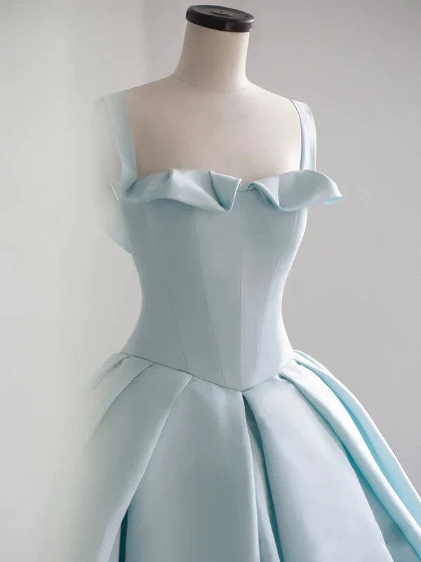 Light Blue Satin Long Ball Gown Quinceanera Dresses Princess Dress