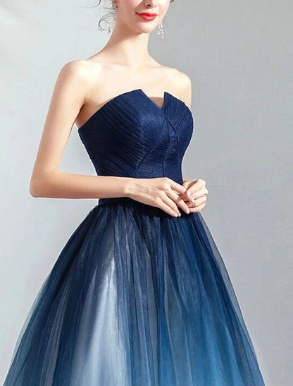 Ball Gown Color Block Prom Formal Evening Dress Strapless Sleeveless Floor Length Tulle with Pleats Ruched