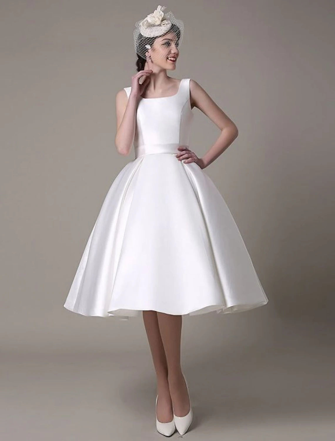 A-Line Cocktail Dresses Party Dress Wedding Guest Knee Length Sleeveless Square Neck Satin with Plets