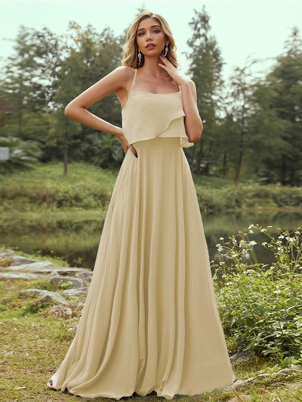 A-Line/Princess Chiffon Ruffles Spaghetti Straps Sleeveless Floor-Length Bridesmaid Dresses