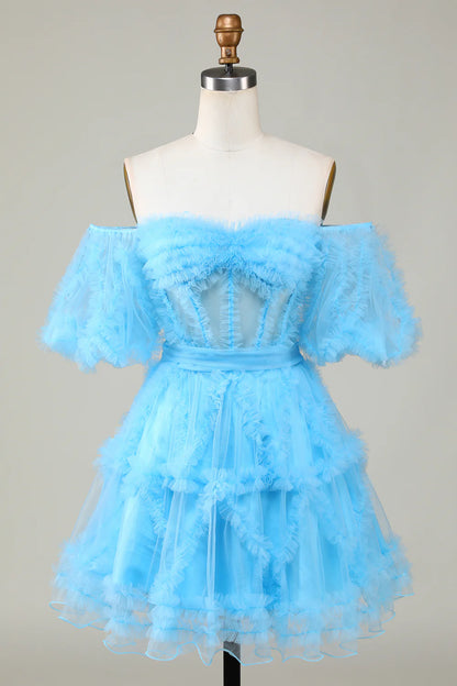 Cute A line Tulle Off The Shoulder Homecoming Dress