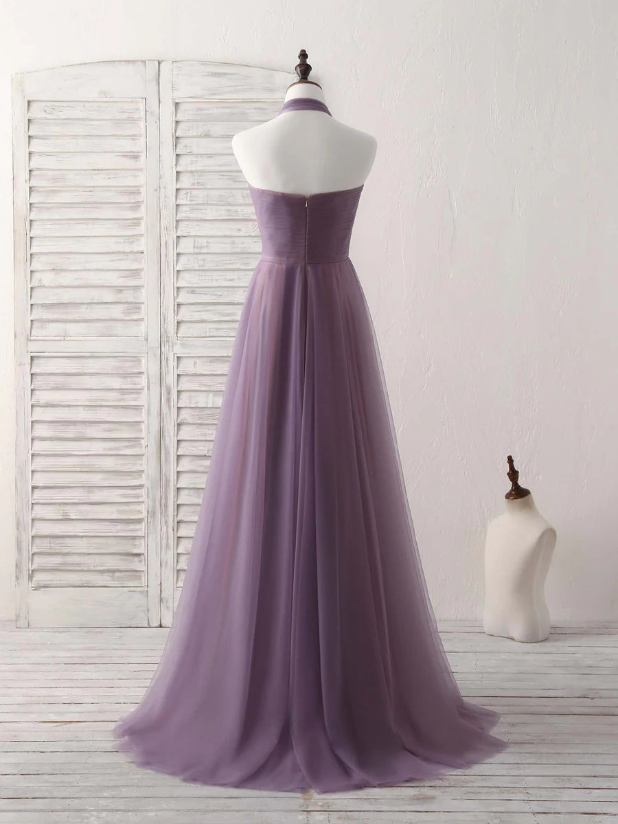 A-Line Tulle High Low Long Prom Dress Simple Bridesmaid Dress