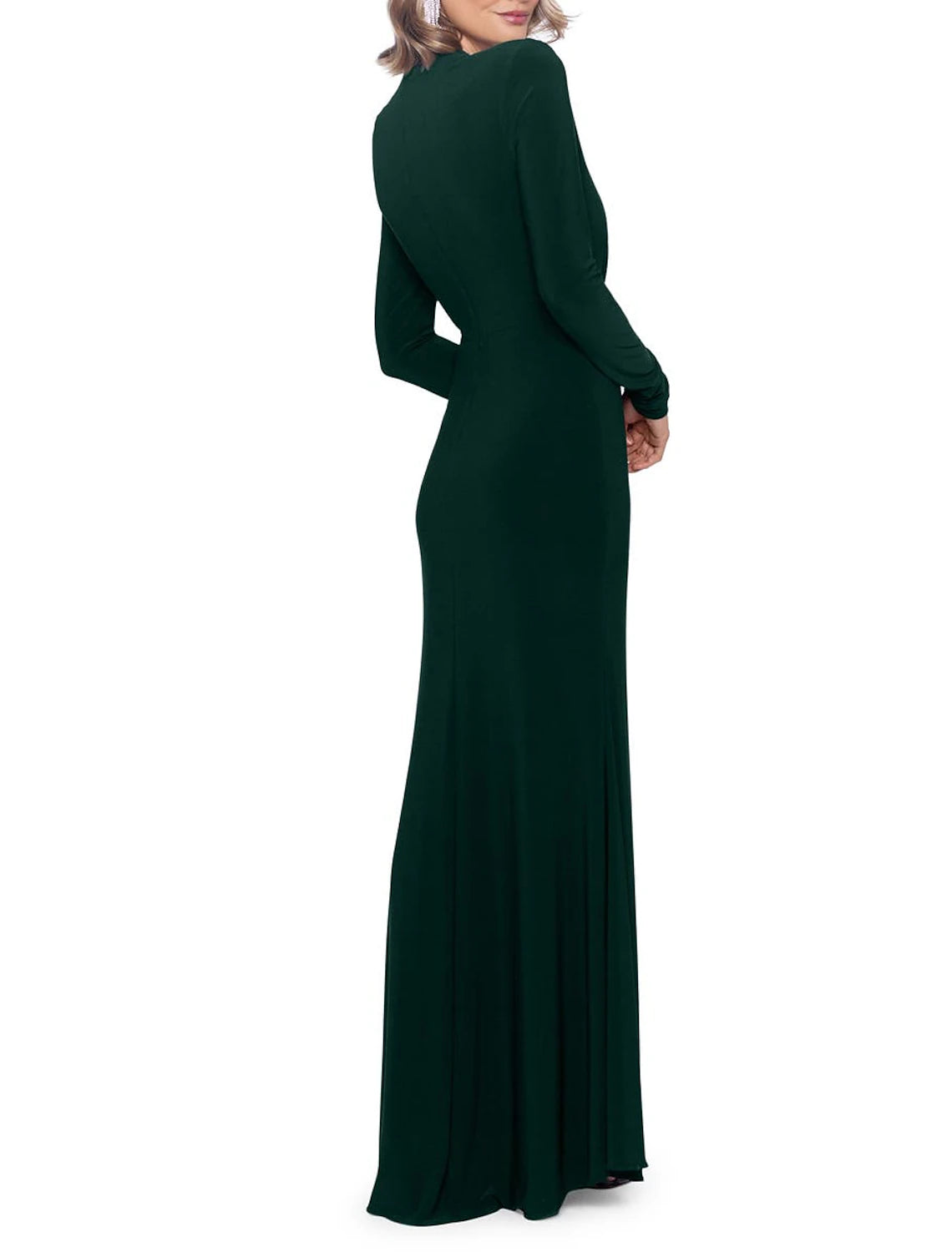 Sheath / Column Mother of the Bride Dress Formal Wedding Guest Party Elegant High Neck Floor Length Spandex Long Sleeve with Pleats Split Front